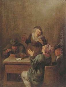 Peasants smoking and drinking by a table