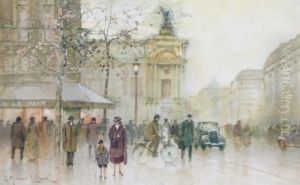 Paris, L'opera Garnier Et Le Cafe De Lapaix by Eugene Galien-Laloue