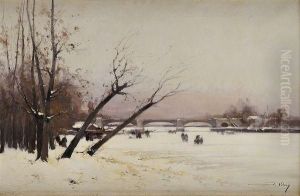Vue De La Seine En Hiver by Eugene Galien-Laloue