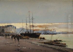 Les Quais Du Port Du Havre by Eugene Galien-Laloue