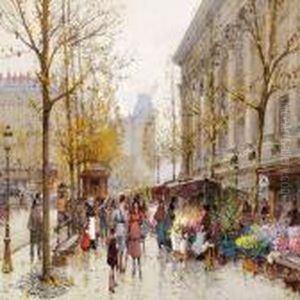La Madeleine - March Aux Fleurs by Eugene Galien-Laloue
