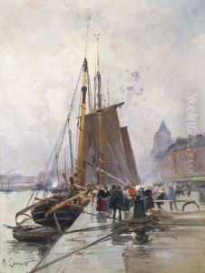 Les Quais Du Treport by Eugene Galien-Laloue