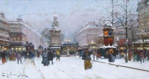 Paris, La Place De La Republique Sous La Neige by Eugene Galien-Laloue