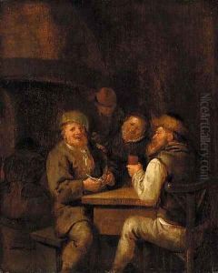 An interior with peasants drinking and smoking by Jan Miense Molenaer