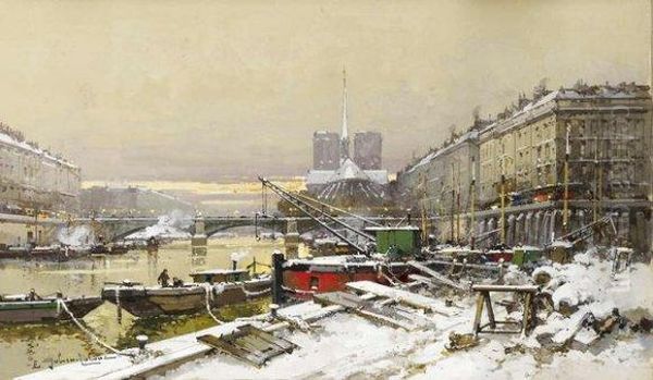 La Seine A Paris Sous La Neige - view 1