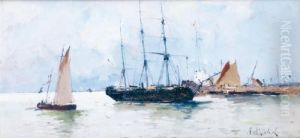 Trois Mts A L'entree Du Port by Eugene Galien-Laloue