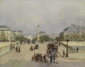 Parisian Street Scene by Eugene Galien-Laloue