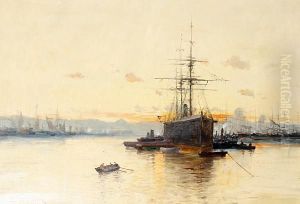 Ship In Port by Eugene Galien-Laloue
