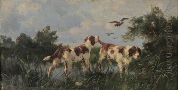 Chiens De Chasse Au Bord D'un Etang - view 1