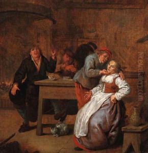 Peasants in an inn, with a courting couple by Jan Miense Molenaer