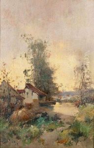 Ferme Au Bord De L'etang by Eugene Galien-Laloue