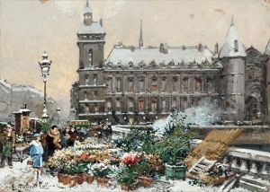 Le Marche Aux Fleurs by Eugene Galien-Laloue