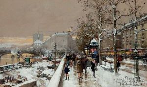 Quai De Seine Sous La Neige by Eugene Galien-Laloue