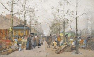 Paris, Marche A La Ferraille, Boulevard Richard Lenoir by Eugene Galien-Laloue