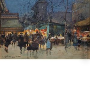 Porte Saint-denis At Night by Eugene Galien-Laloue