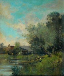 Scene De Basse-cour Pres D'une Mare by Eugene Galien-Laloue