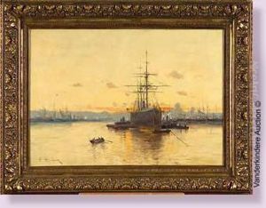 Bateau Amare Au Port by Eugene Galien-Laloue