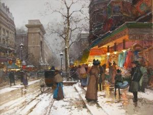 Snowy Parisian Boulevard At Dusk