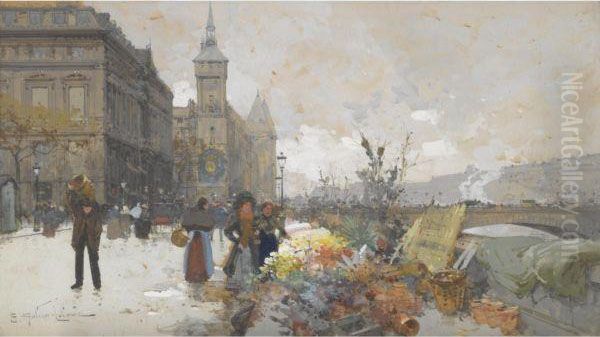 Marche Aux Fleurs Pres De La Conciergerie En Hiver - view 1