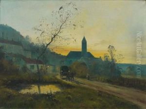 Depart D'une Caleche Au Crepuscule by Eugene Galien-Laloue