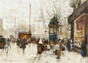 Street Scene In Paris by Eugene Galien-Laloue