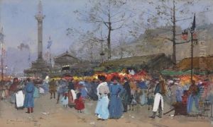 Le Marche, Paris by Eugene Galien-Laloue