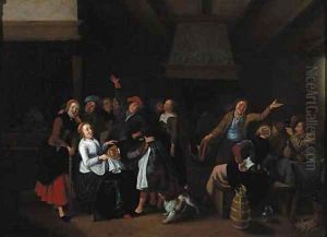 Boors playing la main chaude in a tavern