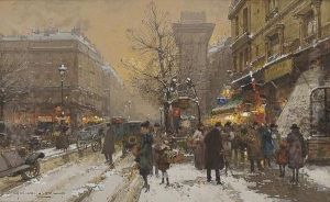 Boulevard In Paris by Eugene Galien-Laloue