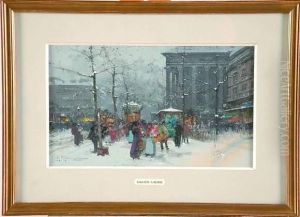 la Place De La Madeleine Enneigee by Eugene Galien-Laloue