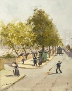 Les Bouquinistes Sur Le Quai Conti by Eugene Galien-Laloue