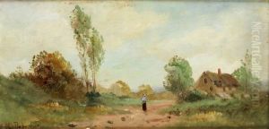 Fermiere Nourrissant Ses Poules A Gennevilliers Sur Seine by Eugene Galien-Laloue