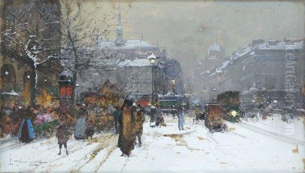 Le Theatre Sarah Bernhardt, Place Du Chatelet Sous La Neige - view 1