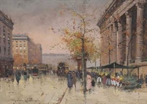Le Marche Aux Fleurs Pres De La Madeleine by Eugene Galien-Laloue