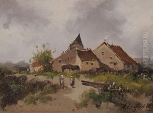 Paysannes Devant Une Ferme by Eugene Galien-Laloue