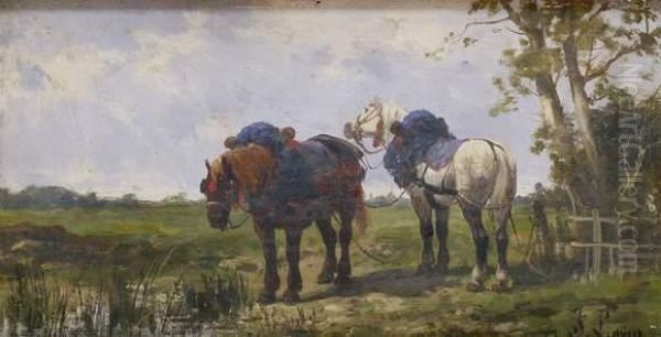 Chevaux Harnaches A L'arret - view 1