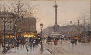 Place De La Bastille by Eugene Galien-Laloue