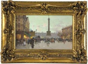 Place De La Bastille by Eugene Galien-Laloue
