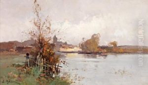 Village Au Bord De Riviere by Eugene Galien-Laloue