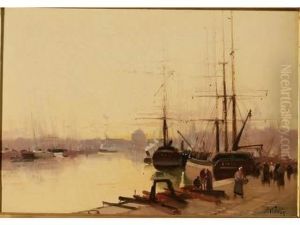 Bateaux A Quai by Eugene Galien-Laloue