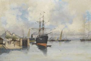 Schiffe Im Hafen by Eugene Galien-Laloue