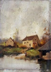 Lavandiere Pres D'un Etang by Eugene Galien-Laloue