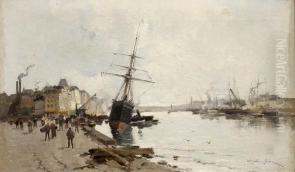 Scene De Port En Normandie - view 1