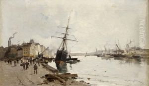 Scene De Port En Normandie by Eugene Galien-Laloue