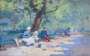 Au Parc Monceau by Eugene Galien-Laloue