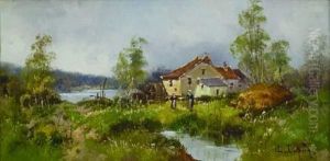 Le Moulin A Roue Et Les Fermieres by Eugene Galien-Laloue