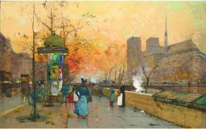 Animation Quai De Montebello, Pres De Notre Dame, Gouache