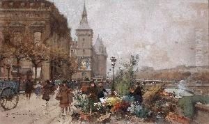 Marche Auxfleurs, La Conciergerie by Eugene Galien-Laloue