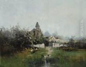 Village Church With A Duck Pond