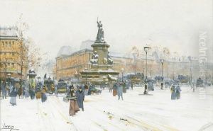 Winteransicht Der Place De La Republique In Paris by Eugene Galien-Laloue