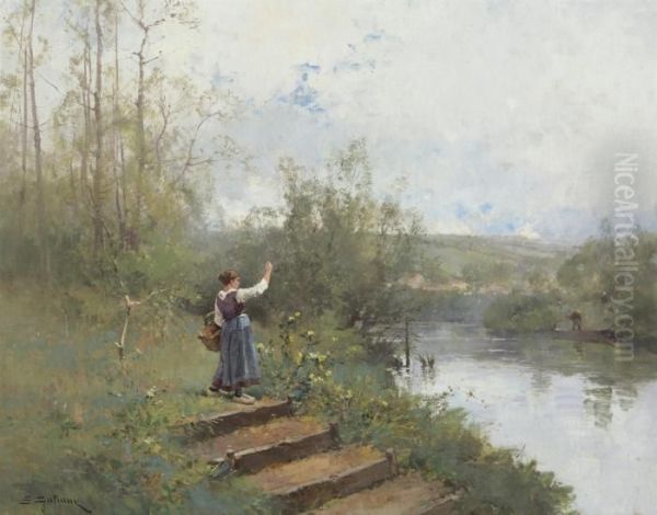 Paysanne Au Bord De La Riviere - view 1